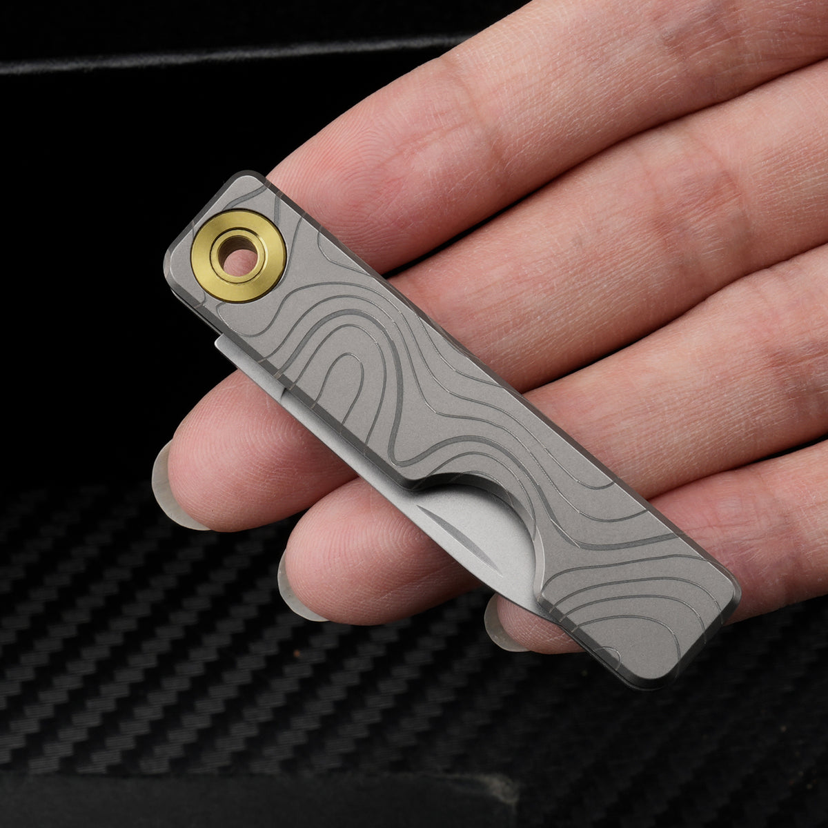 TGQ58 Grey Topo Pattern Titanium VG10 Steel Mini Folding Cutter