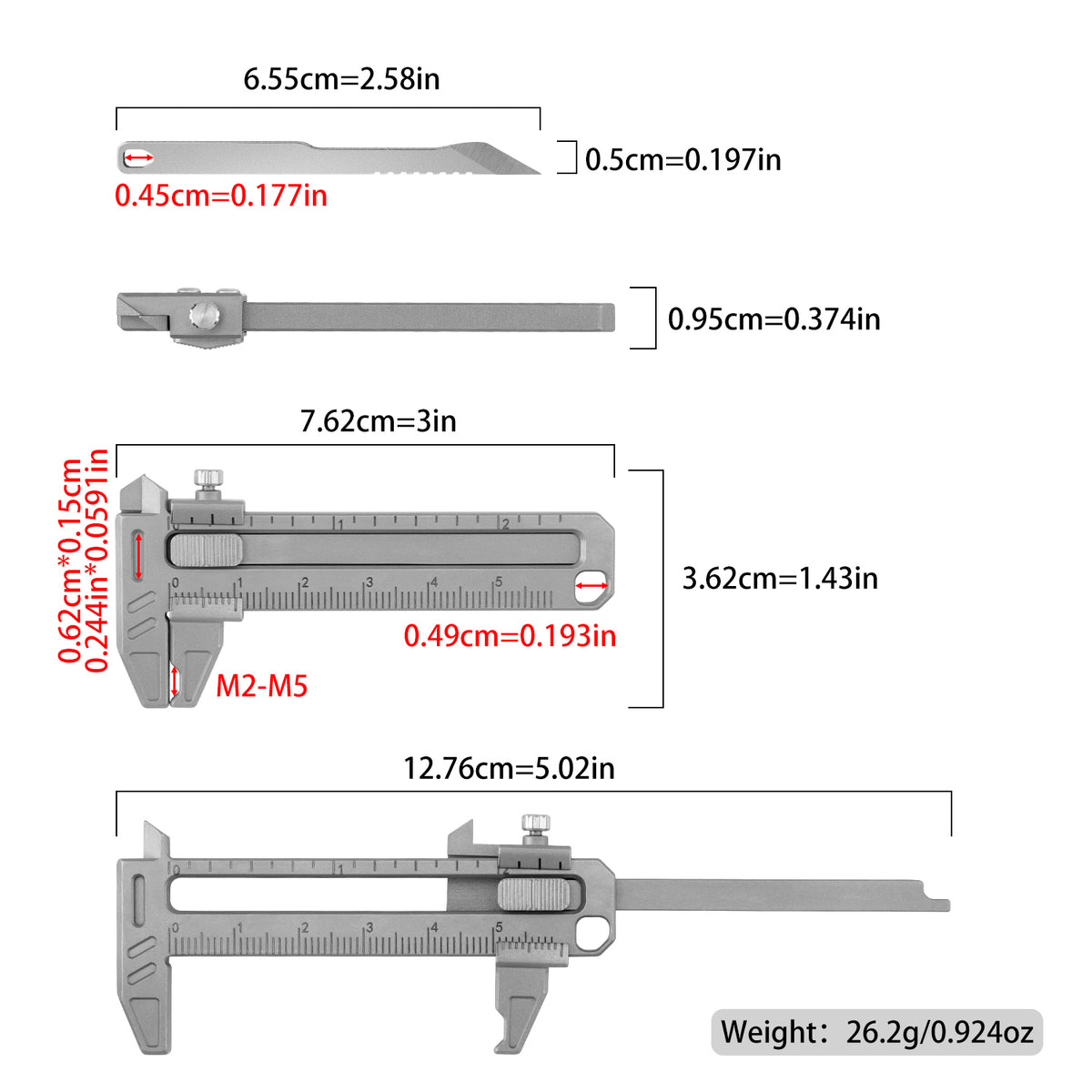 TGFL08 Grey Titanium Vernier Caliper EDC Multi Tool