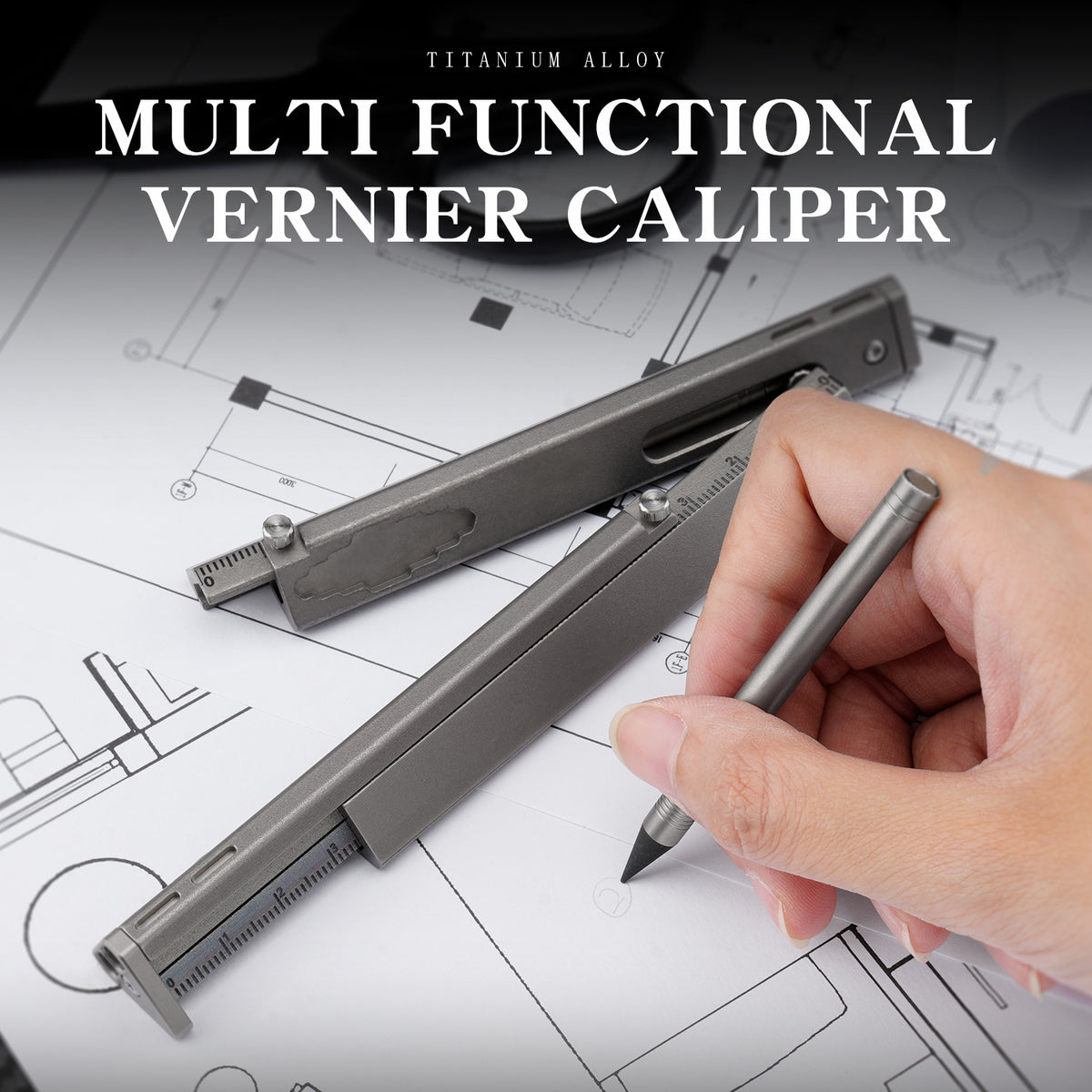 TGFL07 Grey Titanium Alloy Multi‑Function Sliding Marking Ruler EDC Tool