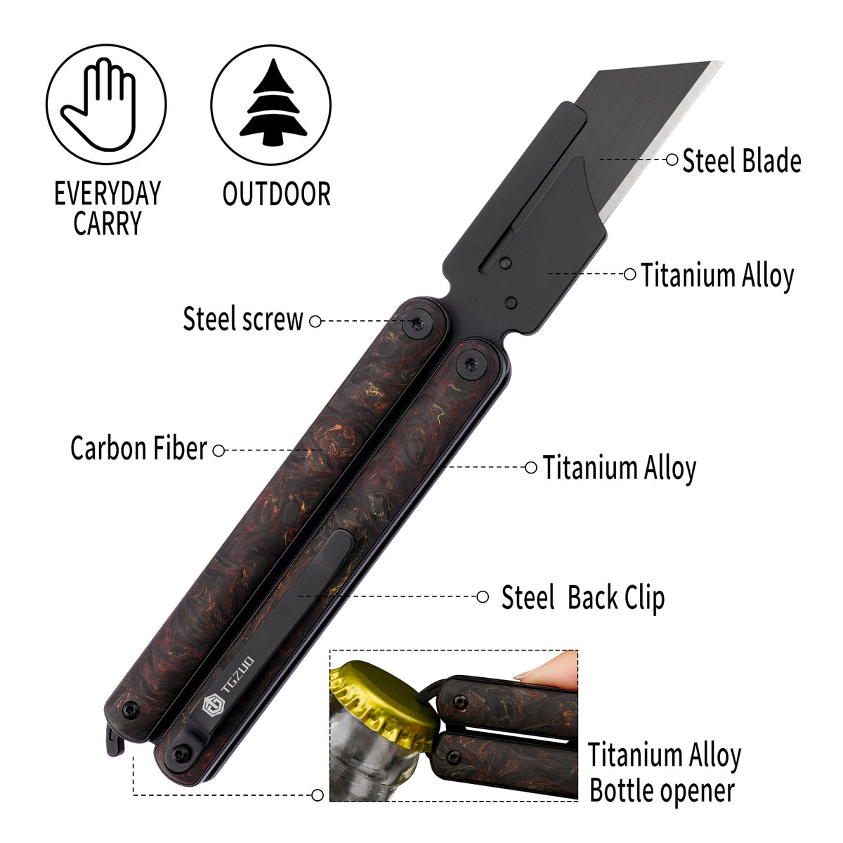 TGQ19 Pro Carbon Fiber & Titanium Multi-function Utility Cutter
