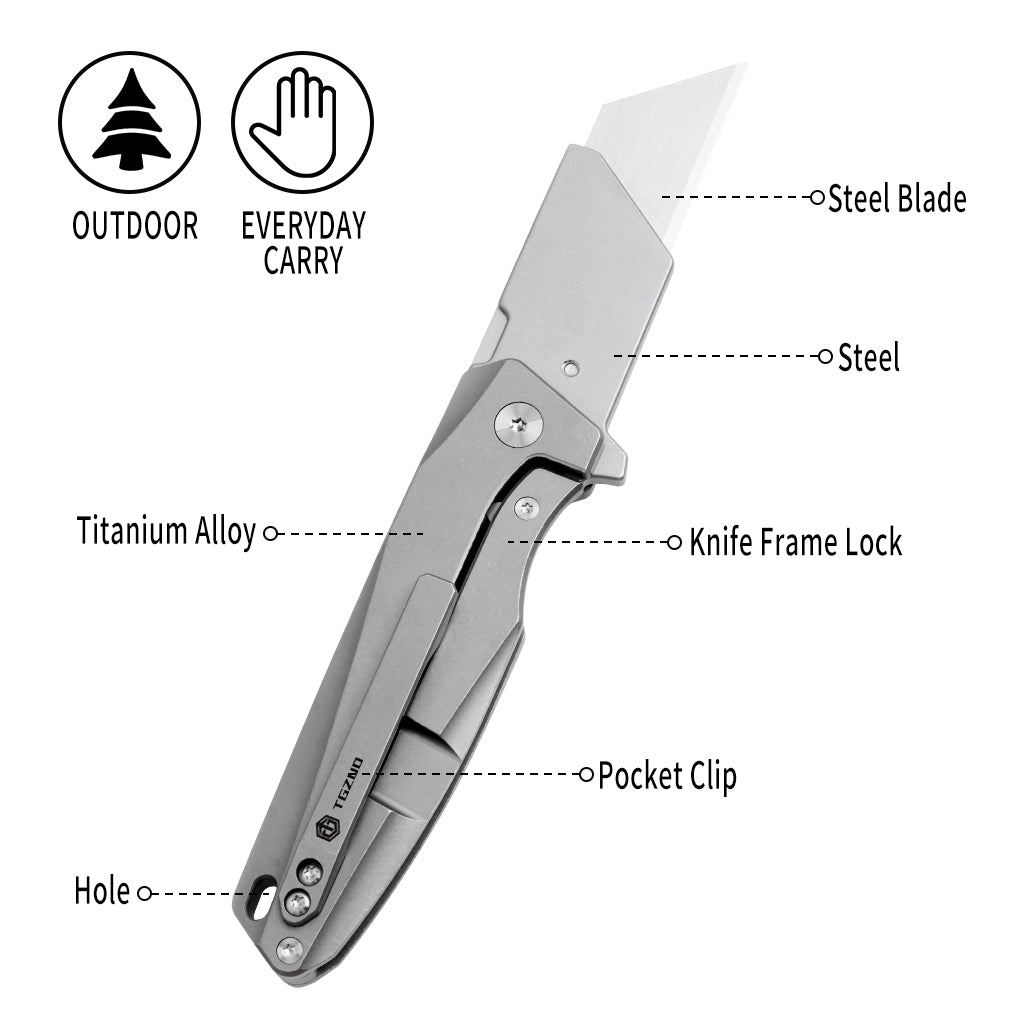 TGQ28 Titanium Stonewash Pocket Folding Utility Cutter