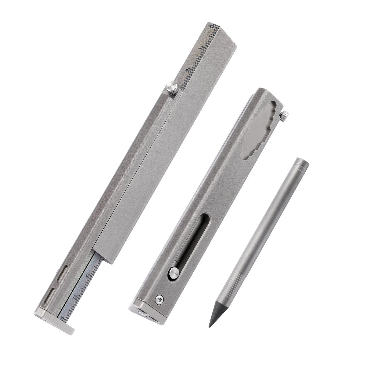 TGFL07 Grey Titanium Alloy Multi‑Function Sliding Marking Ruler EDC Tool