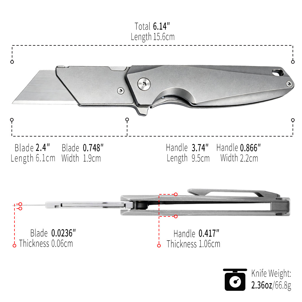 TGQ28 Titanium Stonewash Pocket Folding Utility Cutter