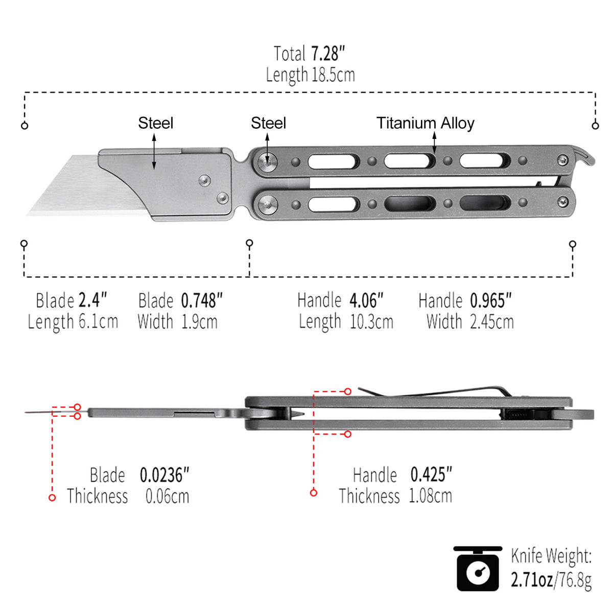 TGQ19 Titanium Stonewash Pocket Folding Utility Cutter