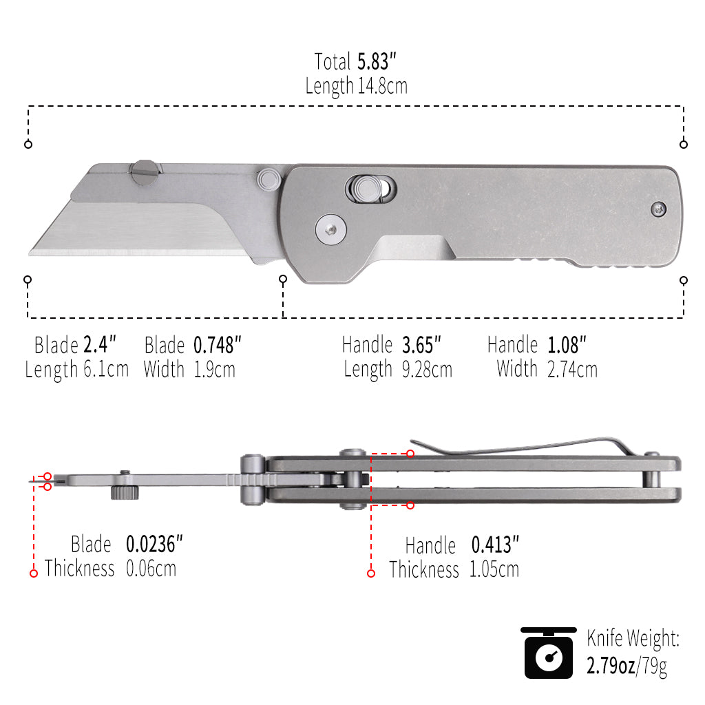 TGQ51 Titanium Stonewash Pocket Folding Utility Cutter