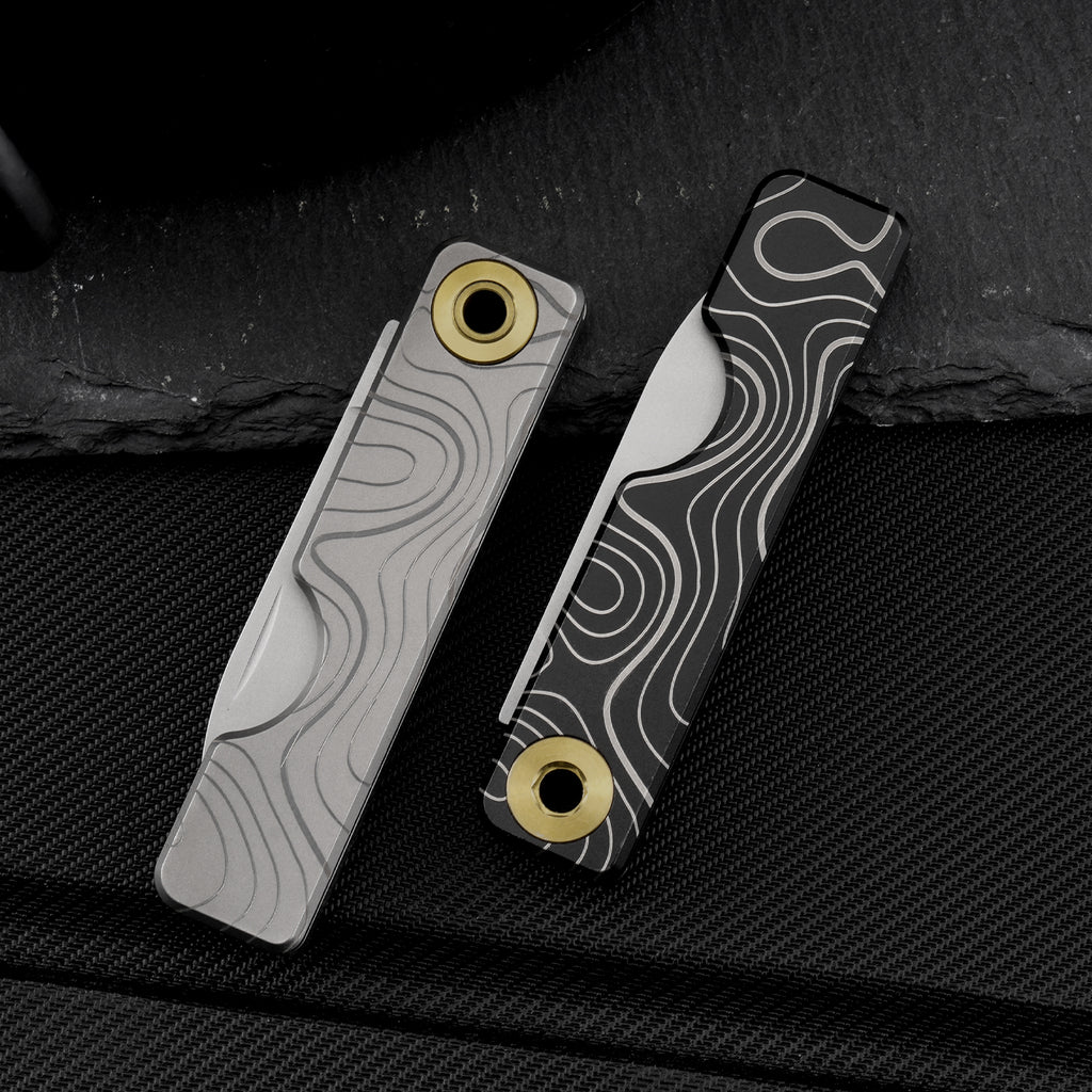 TGQ58 Grey Topo Pattern Titanium VG10 Steel Mini Folding Cutter