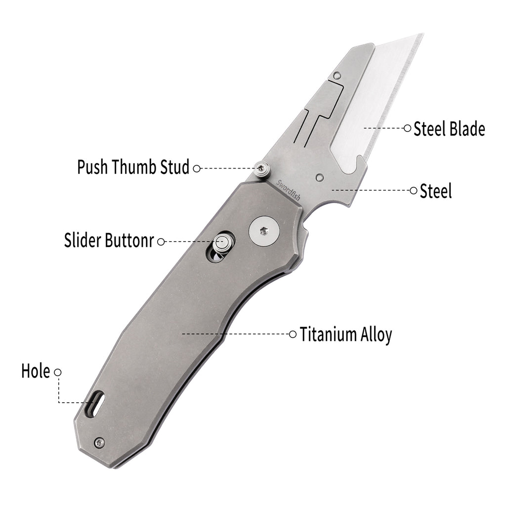 TGQ57 Swordfish Titanium Stonewash Folding Utility Cutter