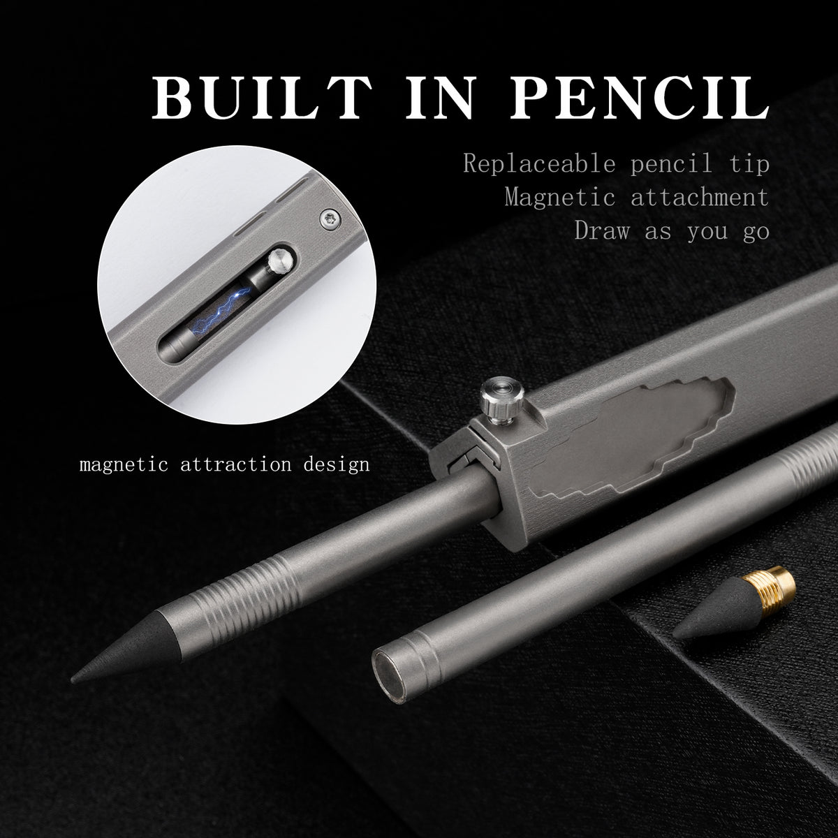 TGFL07 Grey Titanium Alloy Multi‑Function Sliding Marking Ruler EDC Tool
