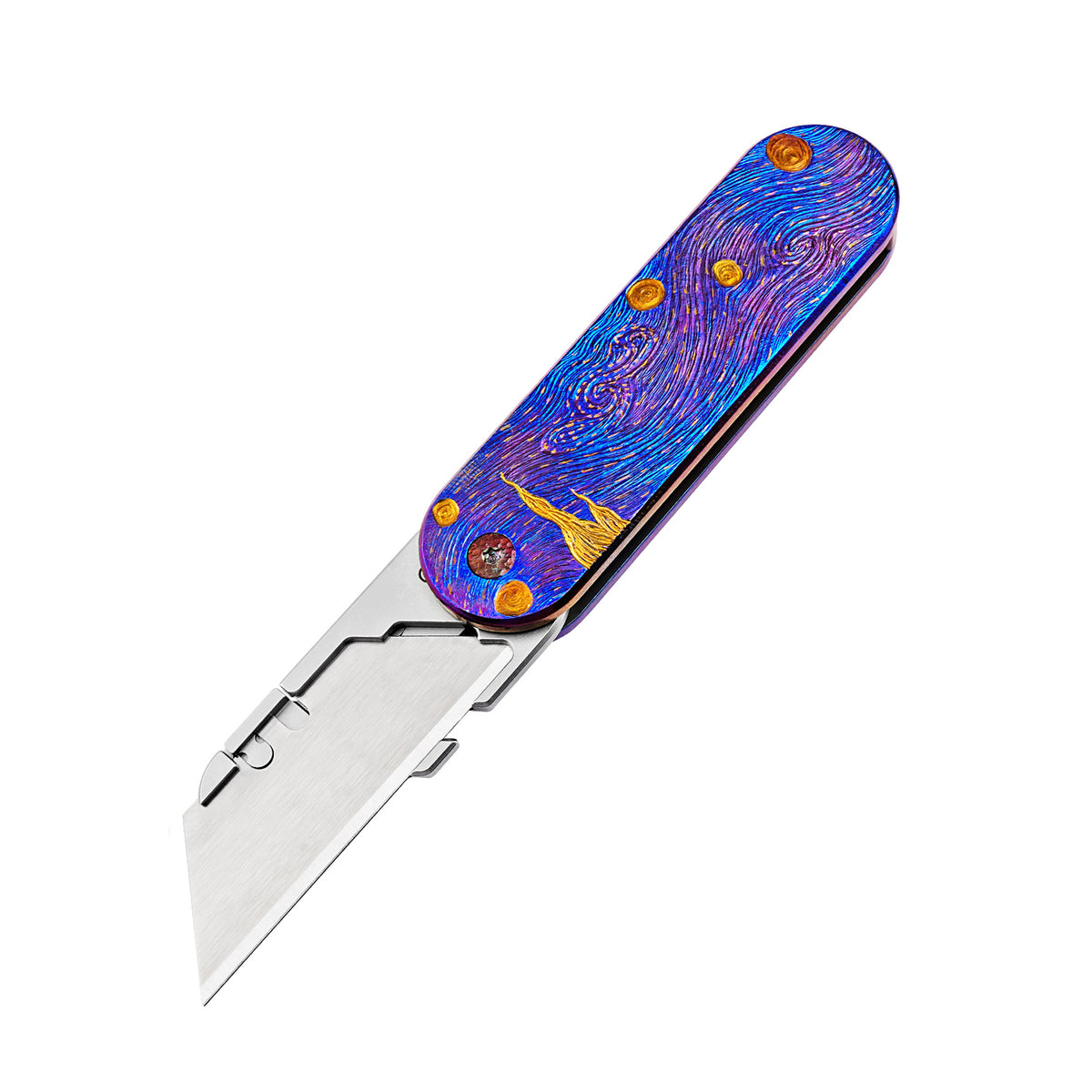 TGQ40 Hand-Carved Starry Sky Titanium Folding Cutter